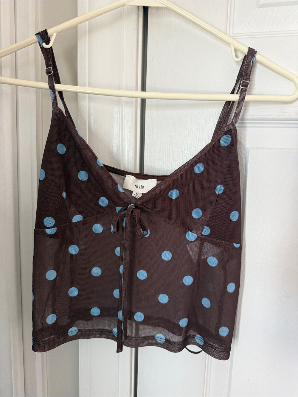 Le Lis Brown Sheer Polka Dot Camisole with Blue Spots